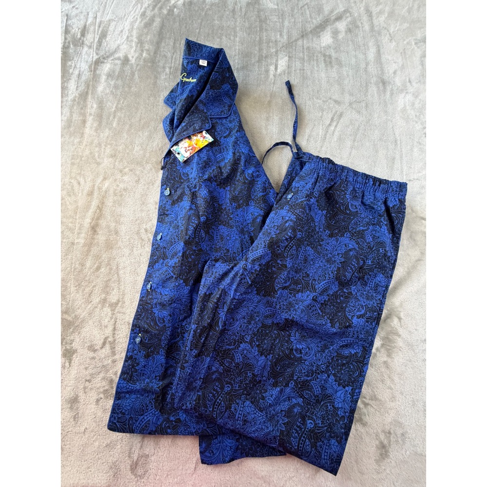 Robert Graham Pajama Set Mens 2XL Blue Black Paisley Cotton Sleepwear 2 PieceNWT